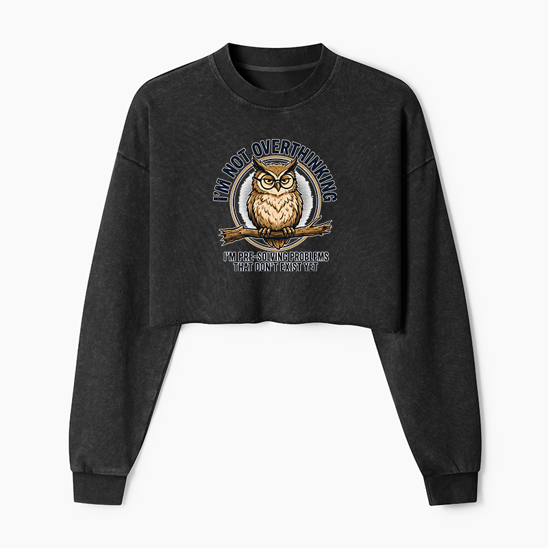 Tokyo-Tiger Overthink Master Owl Washed Crop Sweatshirt