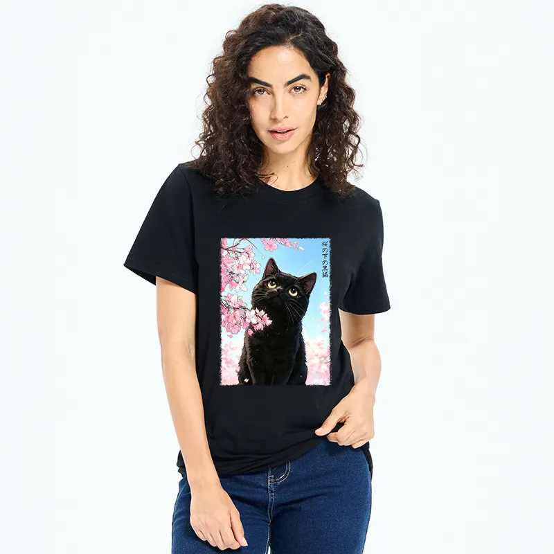 Tokyo-Tiger Japanese Sakura Black Cat Classic T-Shirt
