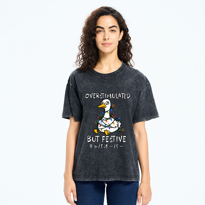 Tokyo-Tiger Funny Excited Christmas Goose Washed T-Shirt
