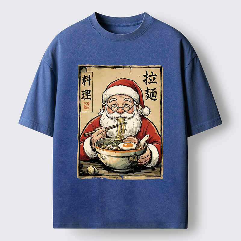 Tokyo-Tiger Santa Eating Ramen Meme Washed T-Shirt