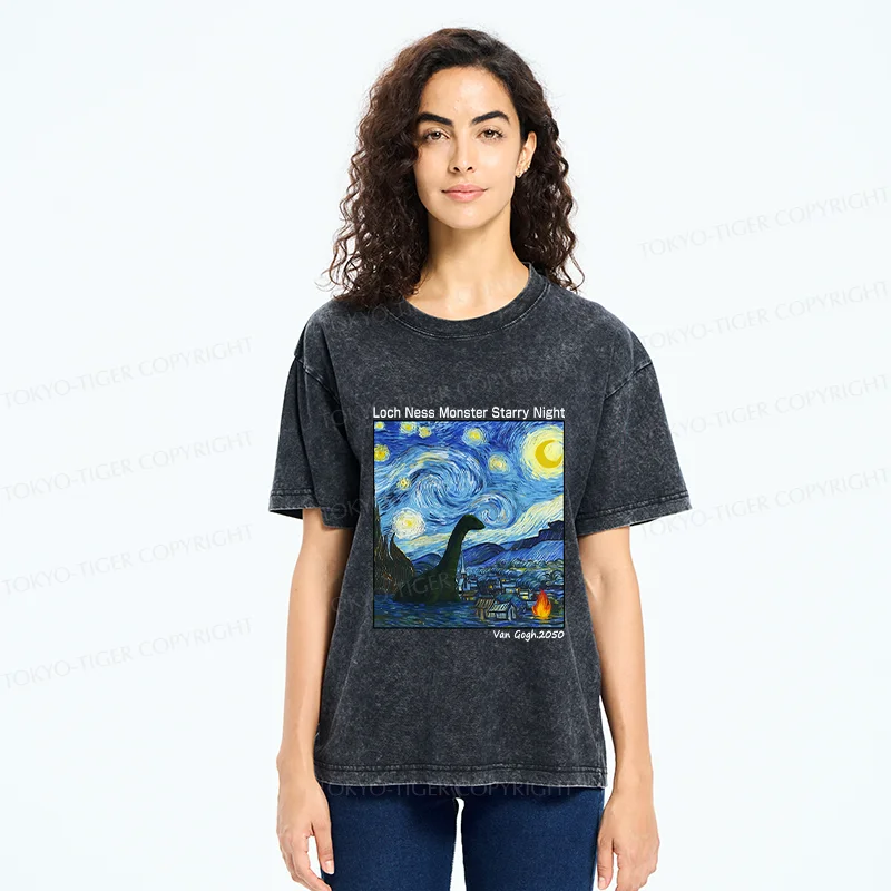 Tokyo-Tiger Loch Ness Monster Under The Stars Washed T-Shirt