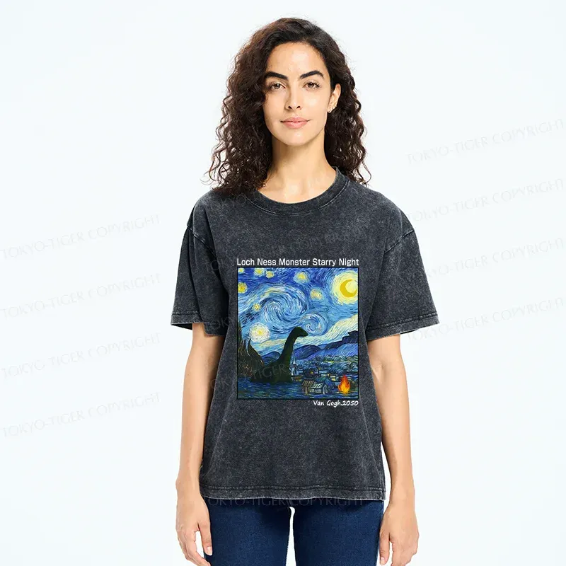 Tokyo-Tiger Loch Ness Monster Under The Stars Washed T-Shirt