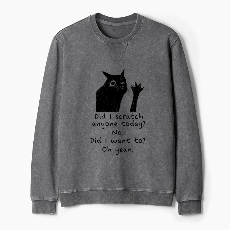 Tokyo-Tiger Black Cat Scratches People Washed Terry Sweatshirt