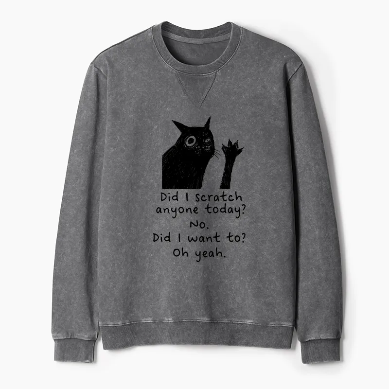 Tokyo-Tiger Black Cat Scratches People Washed Terry Sweatshirt