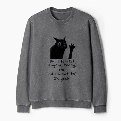 Tokyo-Tiger Black Cat Scratches People Washed Terry Sweatshirt