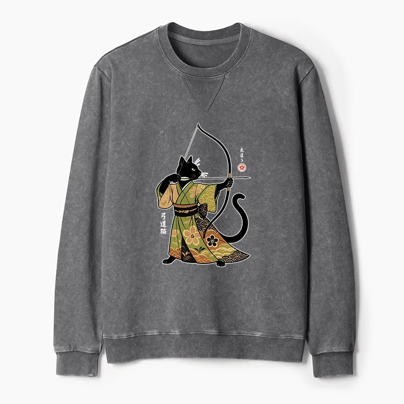 Tokyo-Tiger Japan Cat Archery Washed Terry Sweatshirt