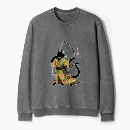 Tokyo-Tiger Japan Cat Archery Washed Terry Sweatshirt