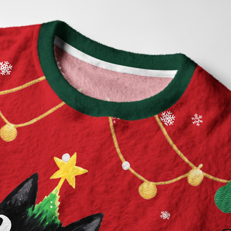 Tokyo-Tiger Christmas Tree Cat Fuzzy Christmas Ugly Sweatshirt