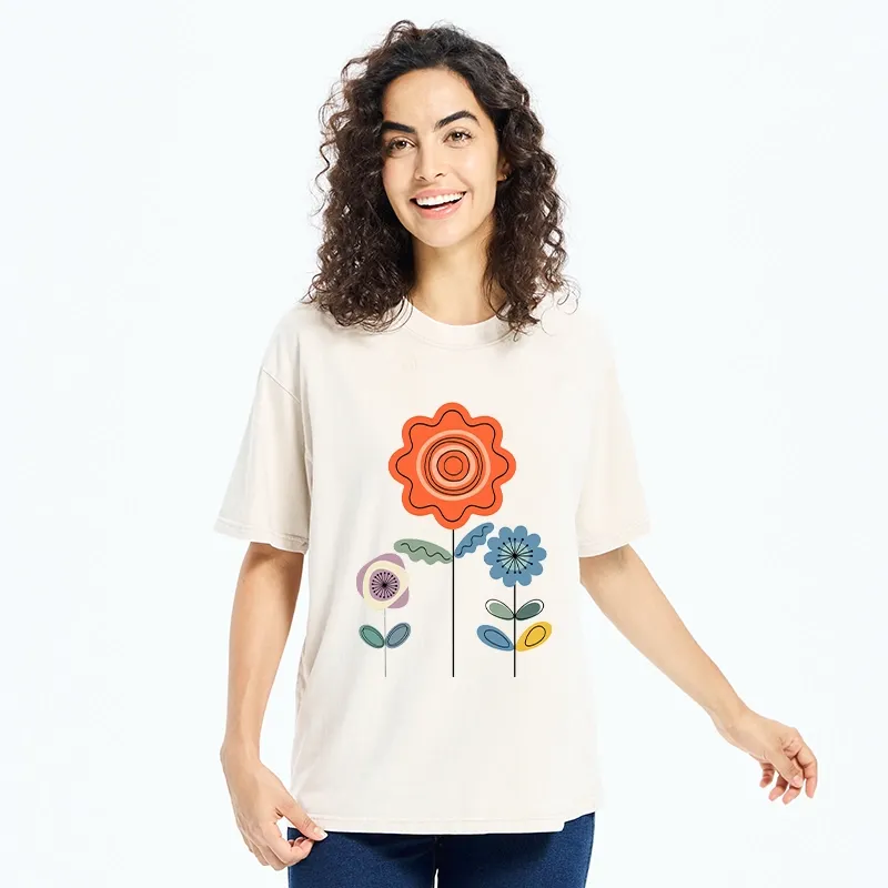 Tokyo‑Tiger Retro Floral Art Washed T‑Shirt