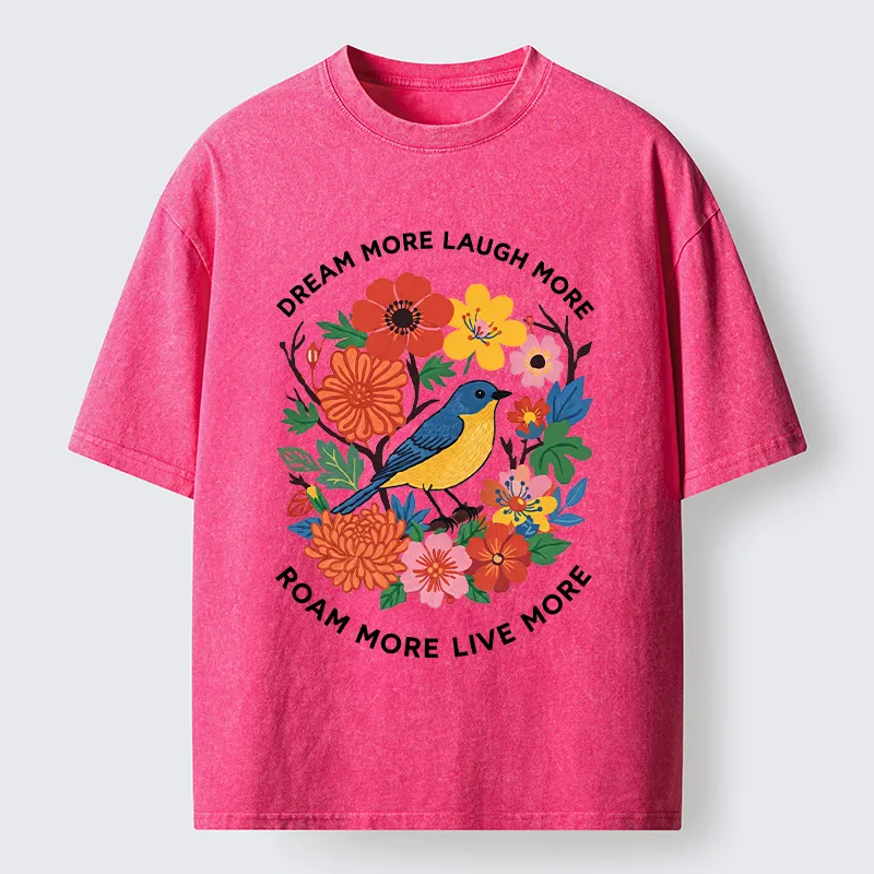 Tokyo-Tiger Vintage Bird Floral Quote Washed T-Shirt