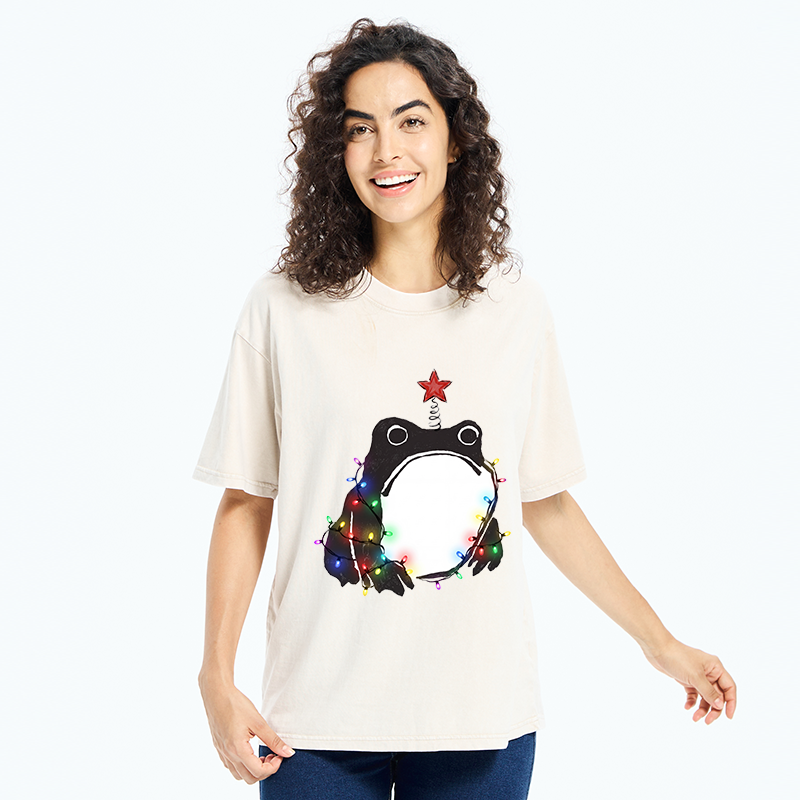 Tokyo‑Tiger Christmas Frog Lights Vibe Washed T‑Shirt