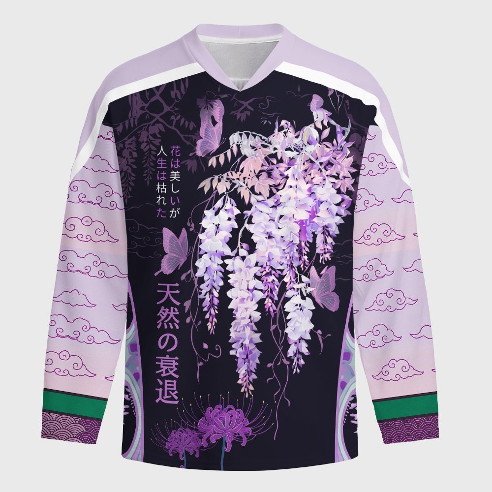 Tokyo-Tiger Wisteria Jpanese Flowers Long-Sleeve Hockey Jersey