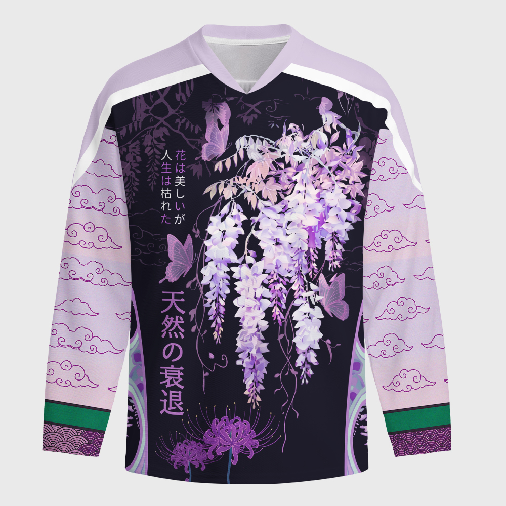 Tokyo-Tiger Wisteria Jpanese Flowers Long-Sleeve Hockey Jersey