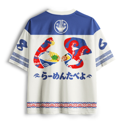 Tokyo-Tiger Japanese Retro Octopus Ramen Mesh Jersey