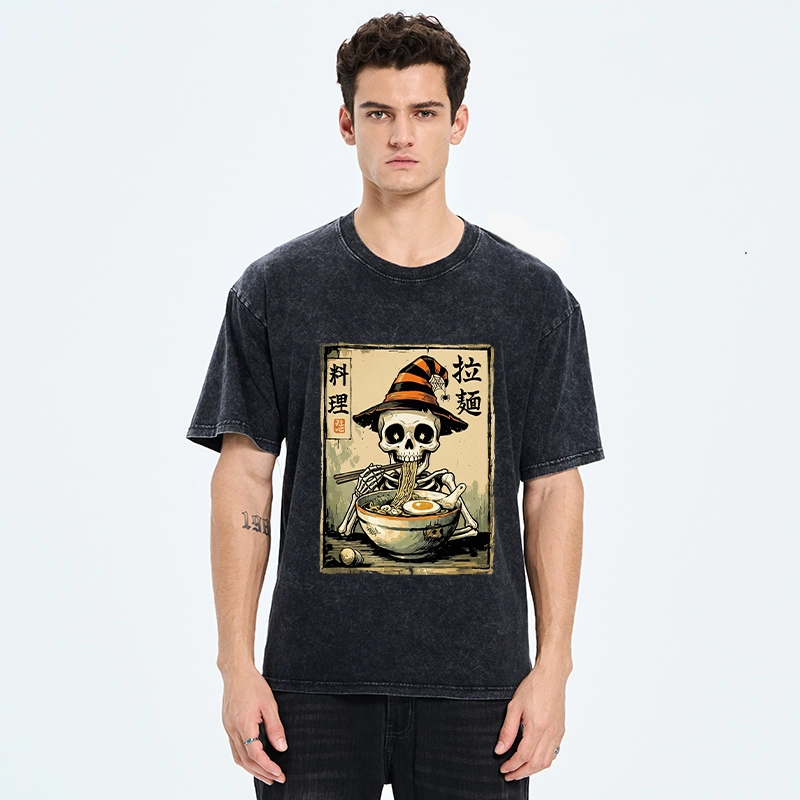 Tokyo‑Tiger Funny Skull Ramen Washed T‑Shirt