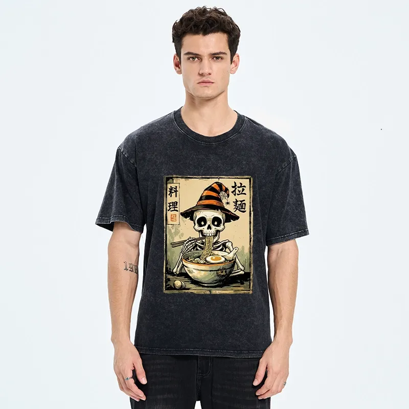 Tokyo‑Tiger Funny Skull Ramen Washed T‑Shirt