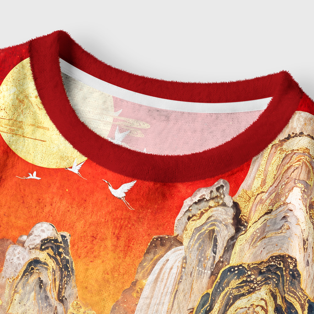 Tokyo-Tiger Gilded Autumn Peaks Women's Fuzzy Cropped Sweatshirt