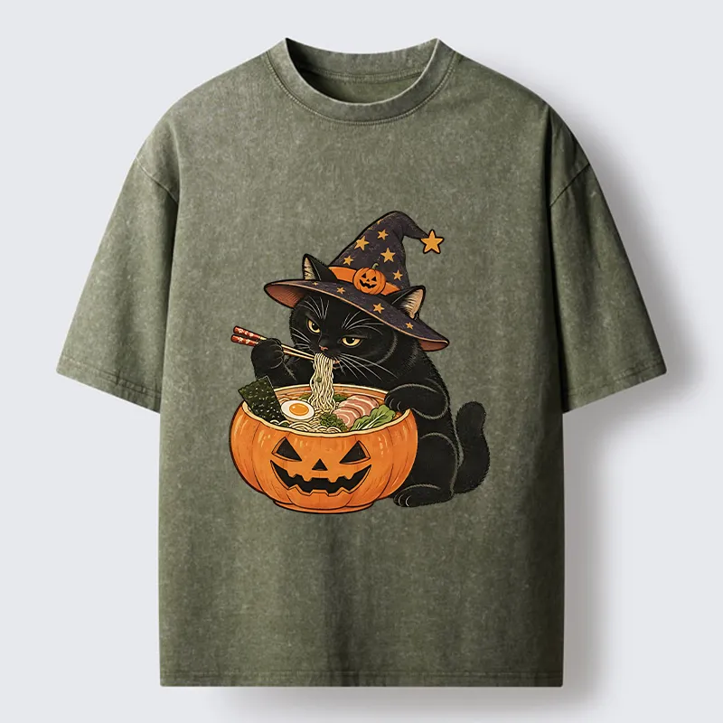 Tokyo-Tiger Witch Cat Ramen Washed T-Shirt