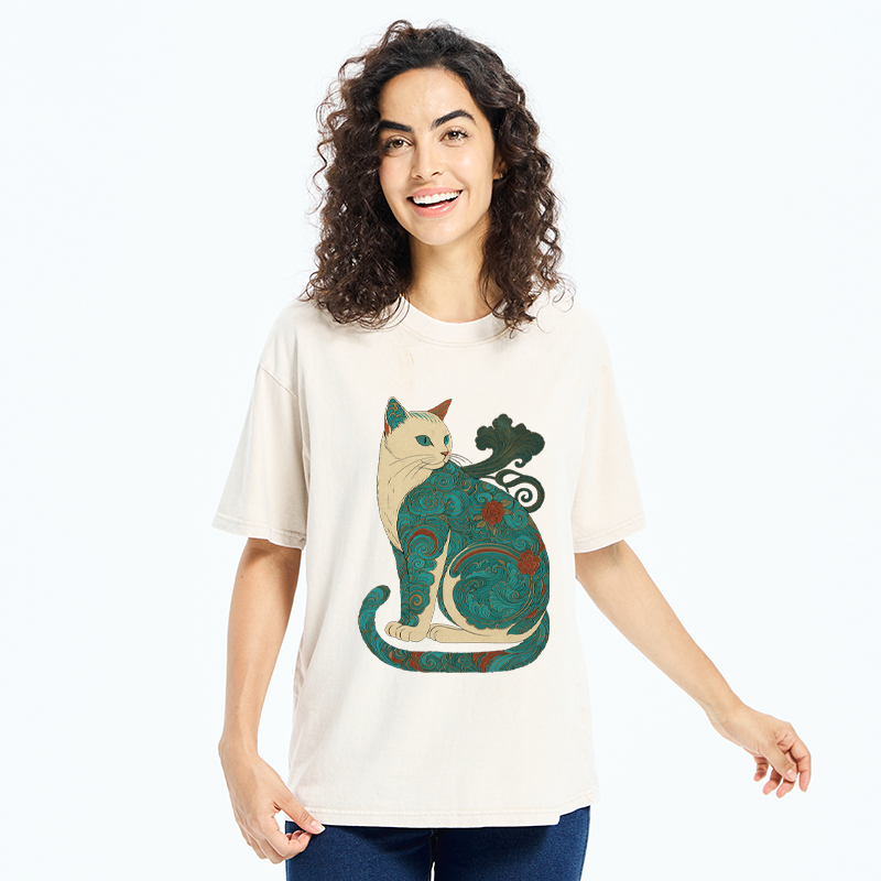 Tokyo-Tiger Cat Of Clouds And Waves Washed T-Shirt