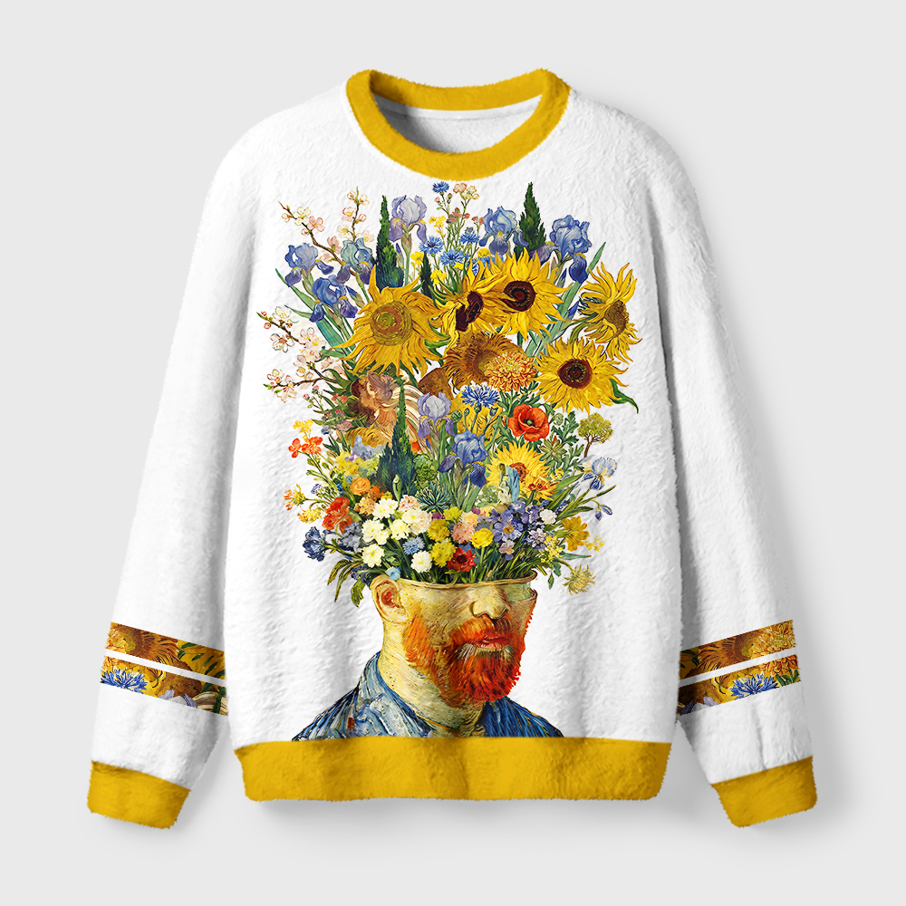 Tokyo-Tiger Floral Van Gogh White Version Fuzzy Christmas Ugly Sweatshirt