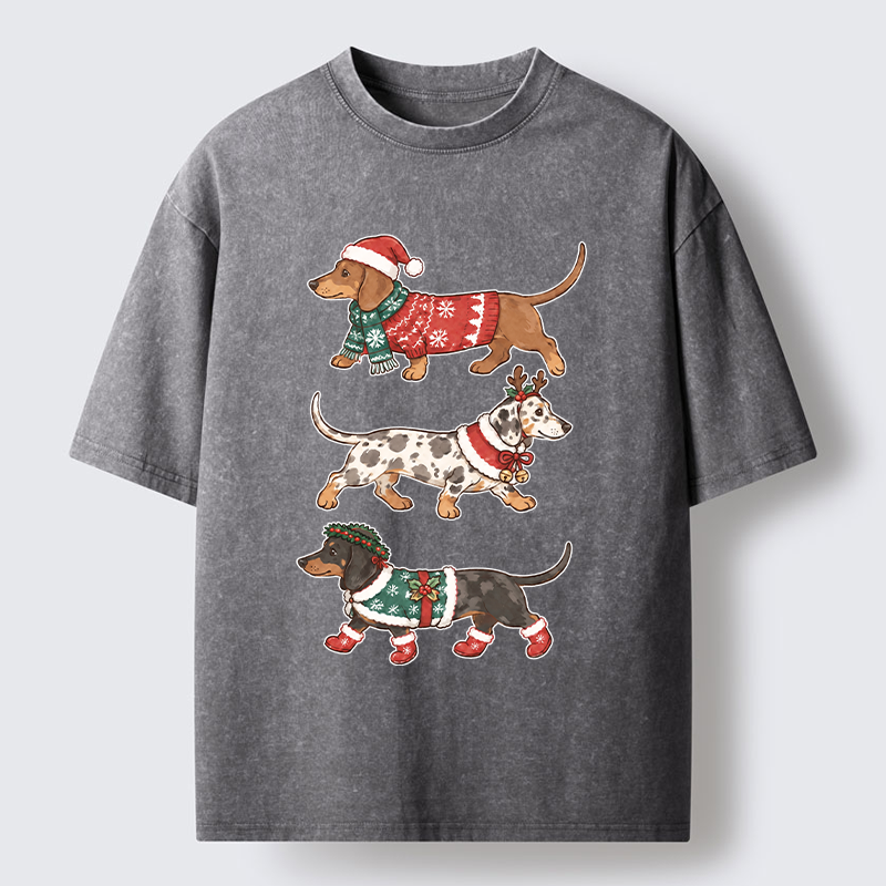 Tokyo-Tiger Christmas Dachshund Trio Washed T-Shirt