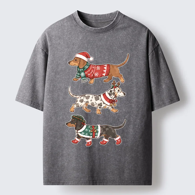 Tokyo-Tiger Christmas Dachshund Trio Washed T-Shirt
