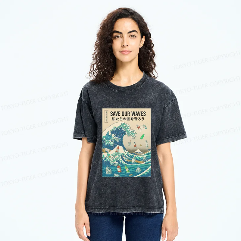Tokyo-Tiger Save Our Waves Washed T-Shirt