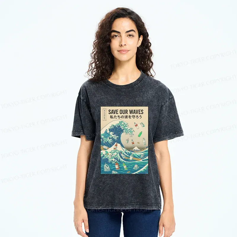 Tokyo-Tiger Save Our Waves Washed T-Shirt