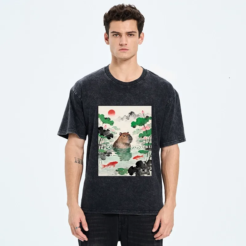 Tokyo-Tiger Chill Capybara In Water Washed T-Shirt