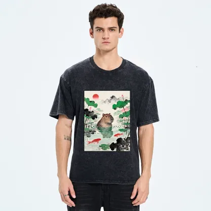 Tokyo-Tiger Chill Capybara In Water Washed T-Shirt