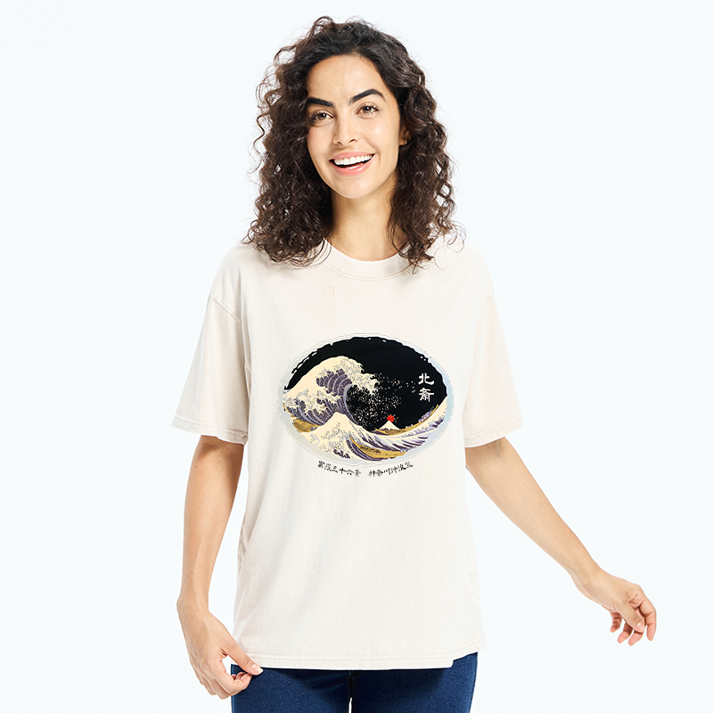 Tokyo-Tiger Katsushika Hokusai Waves Washed T-Shirt