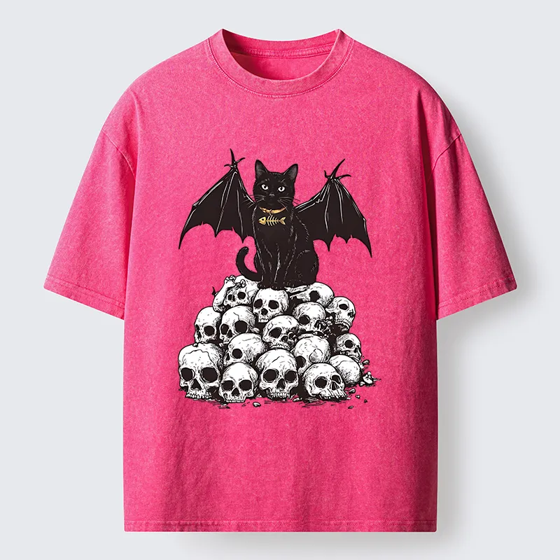 Tokyo-Tiger Skull Bat Cat Washed T-Shirt