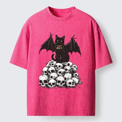 Tokyo-Tiger Skull Bat Cat Washed T-Shirt