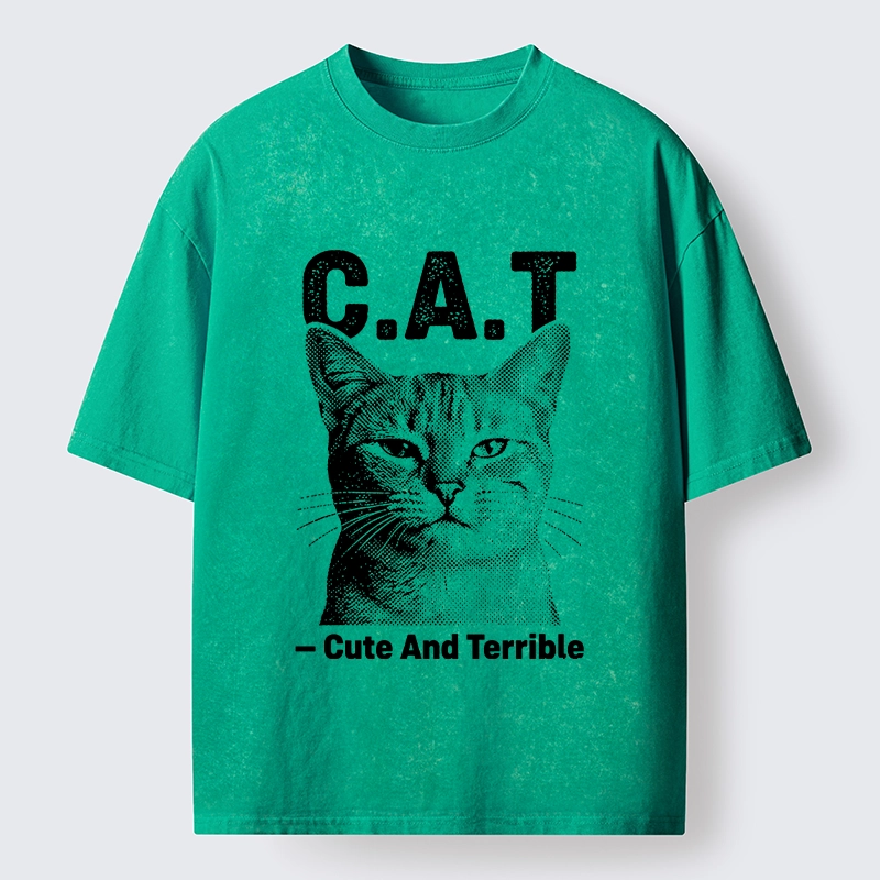 Tokyo-Tiger Cute Terrible Cat Washed T-Shirt