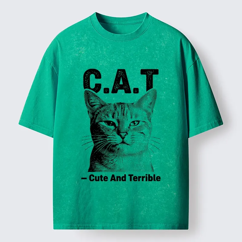 Tokyo-Tiger Cute Terrible Cat Washed T-Shirt