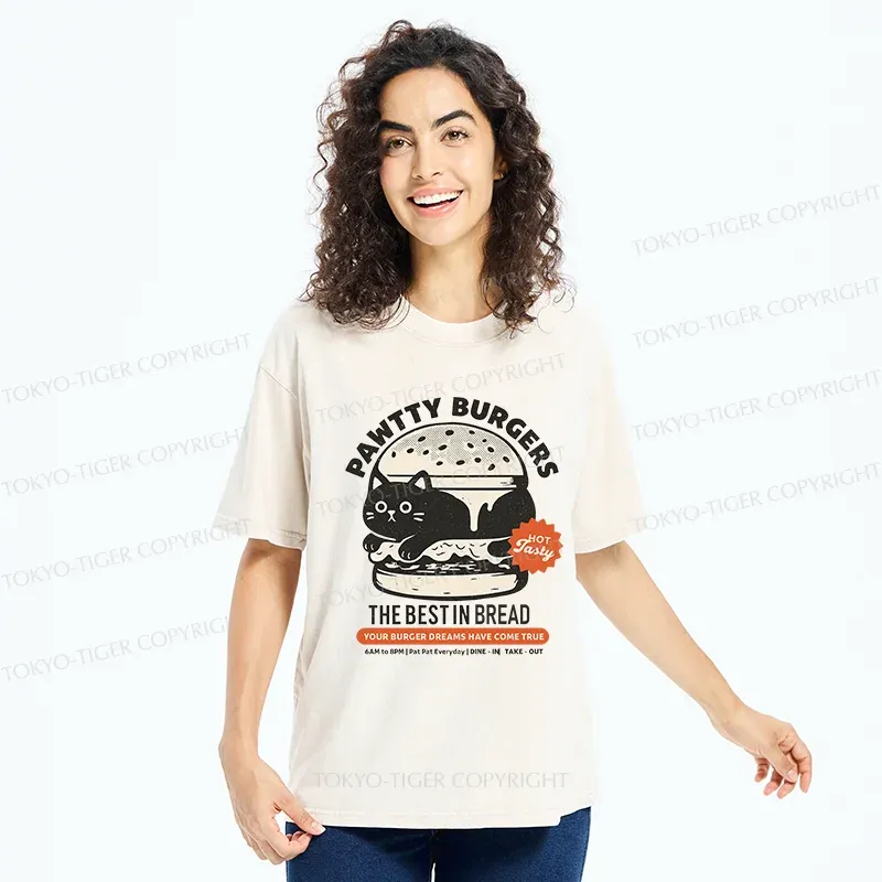 Tokyo-Tiger Cat Burger Washed T-Shirt
