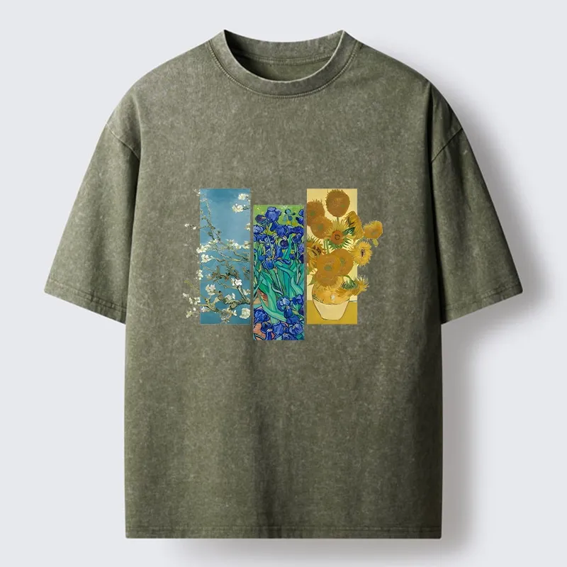 Tokyo‑Tiger Van Gogh Floral Art Washed T‑Shirt