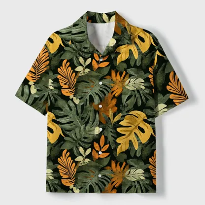 Tokyo-Tiger Tropical Leaf Frenzy Aloha Cuban Collar Shirt