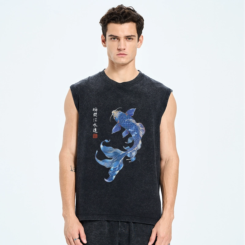 Tokyo-Tiger Lucky Blue Koi Fish Art Washed Tank