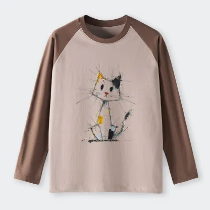 Tokyo-Tiger Minimal Splash Ink Cute Cat Raglan Long Sleeve T-shirt