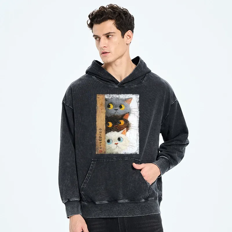 Tokyo-Tiger Three Cute Cats Watch You Washed Hoodie