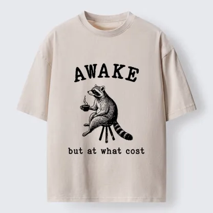 Tokyo‑Tiger Coffee Raccoon Mood Washed T‑Shirt