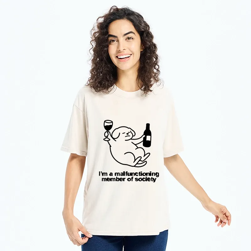 Tokyo‑Tiger Silly Wine Dog Vibe Washed T‑Shirt
