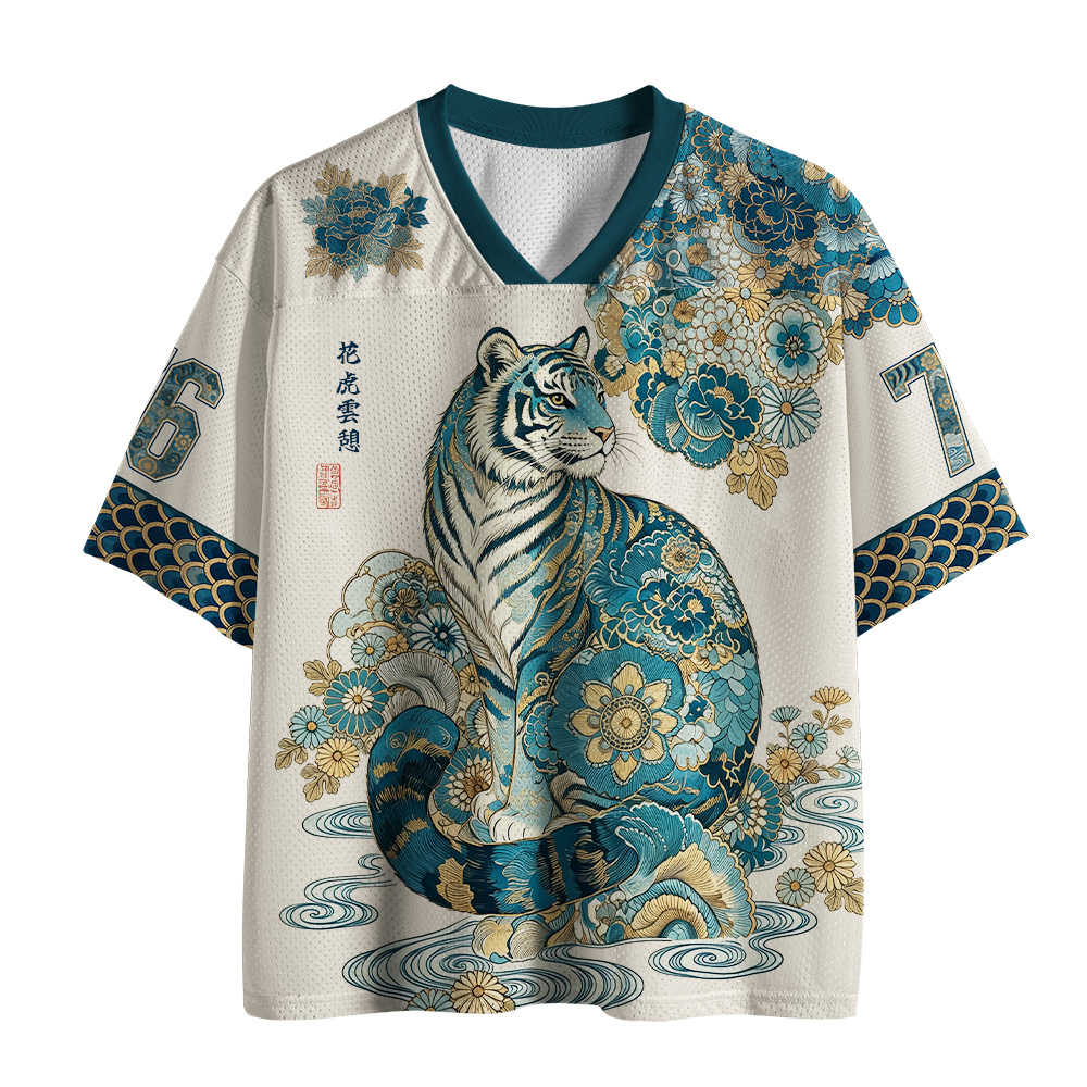 Tokyo-Tiger Cloud‑Resting Floral Tiger Mesh Jersey