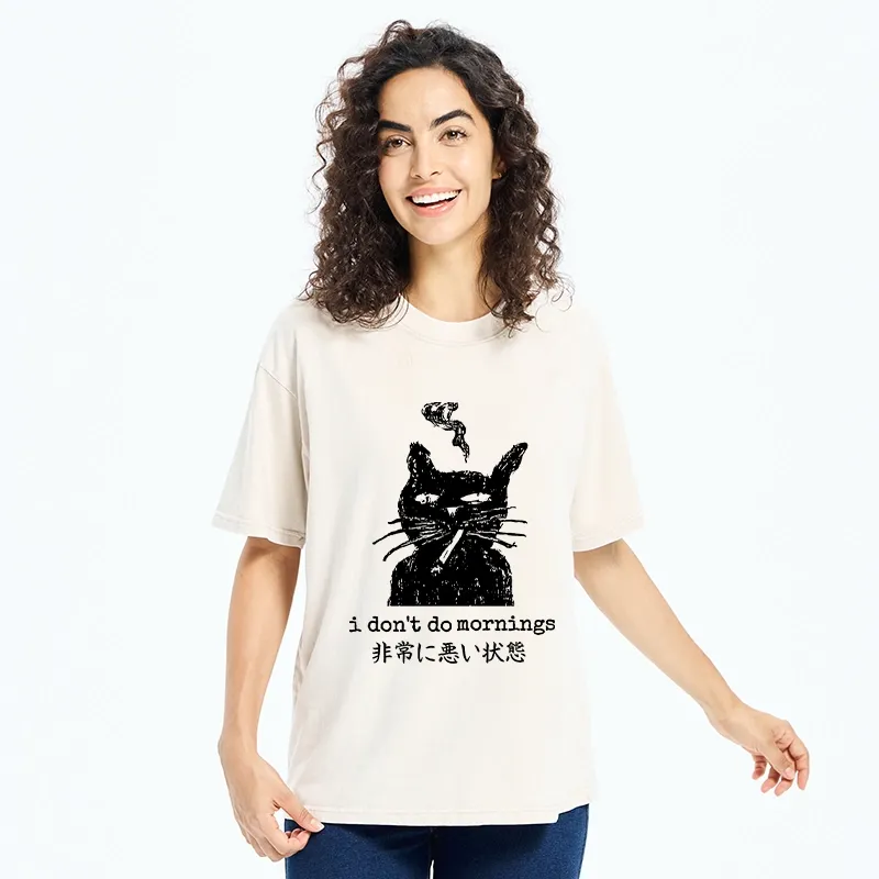 Tokyo-Tiger Sassy Smoke Cat Morning Hater Meme Art Washed T-Shirt