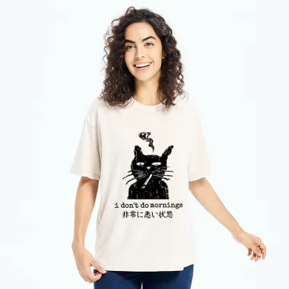Tokyo-Tiger Sassy Smoke Cat Morning Hater Meme Art Washed T-Shirt