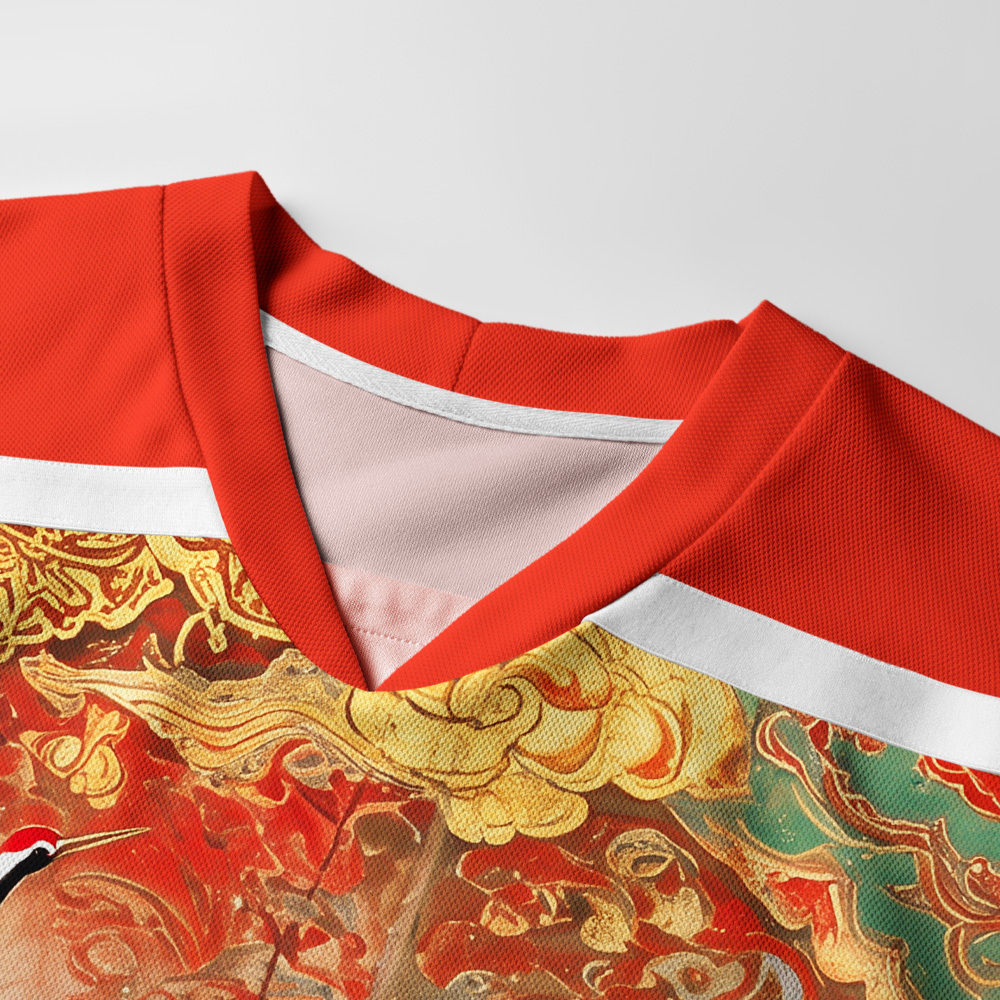 Tokyo-Tiger Flying Cranes Golden Clouds Long-Sleeve Hockey Jersey