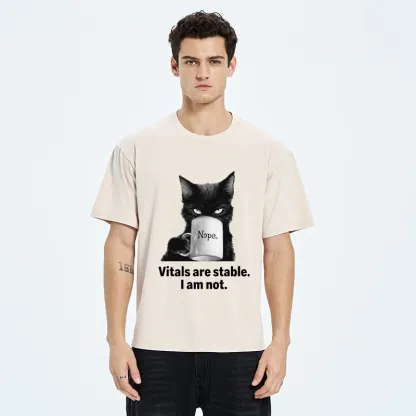 Tokyo-Tiger Grumpy Black Cat Coffee Meme Washed T-Shirt