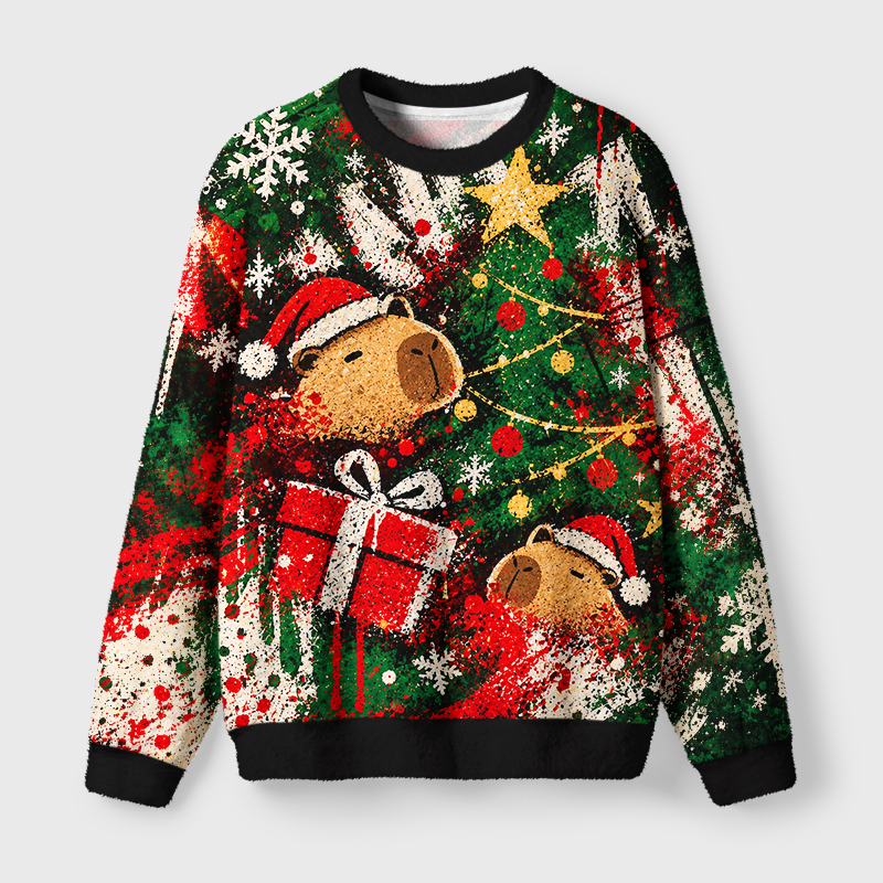 Tokyo-Tiger Capybara Christmas Fun Fuzzy Christmas Ugly Sweatshirt