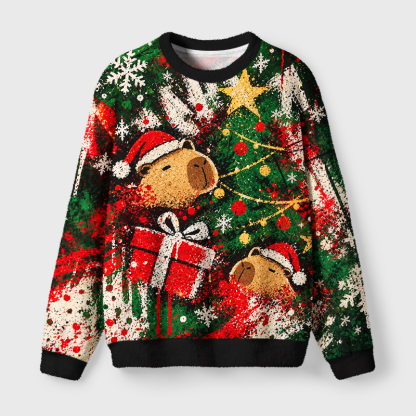 Tokyo-Tiger Capybara Christmas Fun Fuzzy Christmas Ugly Sweatshirt